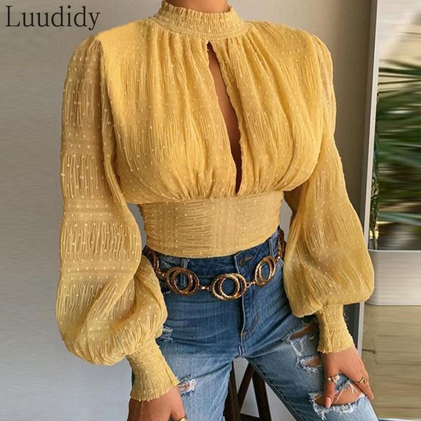 

women's blouses & shirts women solid lantern sleeve loose cut-out blouse spring and blouses1, White