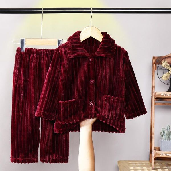 

pajamas kids pyjamas set warm flannel pant winter long sleeve toddler girl boy sleepwear for teen girls boys, Blue;red