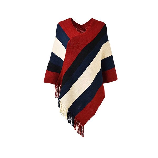

winter cloak women soft knitted stripe tassel cardigan capes shawl coat ponchos female ethnic cape poncho cloak dropshipg, Blue;gray