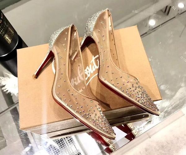 

dress shoes brand women's net yarn flashing diamond stiletto 2021 breathable pointed heels, Black