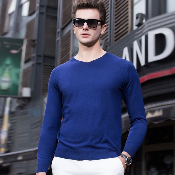 

the new 2021 men's spring v-neck pure color t-shirt young edition cotton long sleeve shirt men leisure men's clothing kg-196, White;black