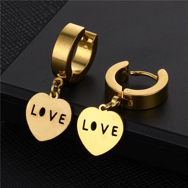 

dangle & chandelier 1pc/1pair fashion titanium steel love pendants round earrings stainless factory outlet, Silver