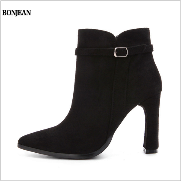 

boots thin and women's spring autumn 2021 korean thick-heeled pointed high-heeled wild ankle wom, Black