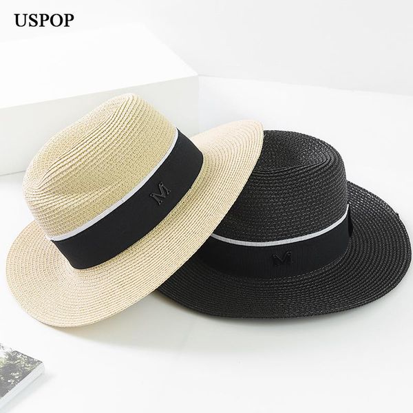 

stingy brim hats uspop 2021 women men straw sun hand made letter  panama casual summer wide beach hat, Blue;gray