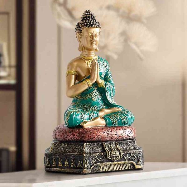 Statue di Buddha Tailandia per giardino ufficio decorazioni per la casa Ornamento da scrivania fengshui indù seduta statuetta di Buddha Decorazione 210329