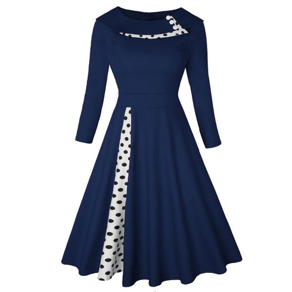 

casual dresses polka dot cotton retro long sleeve women vintage dress plus size robe femme vestidos 50s rockabilly womens party, Black;gray