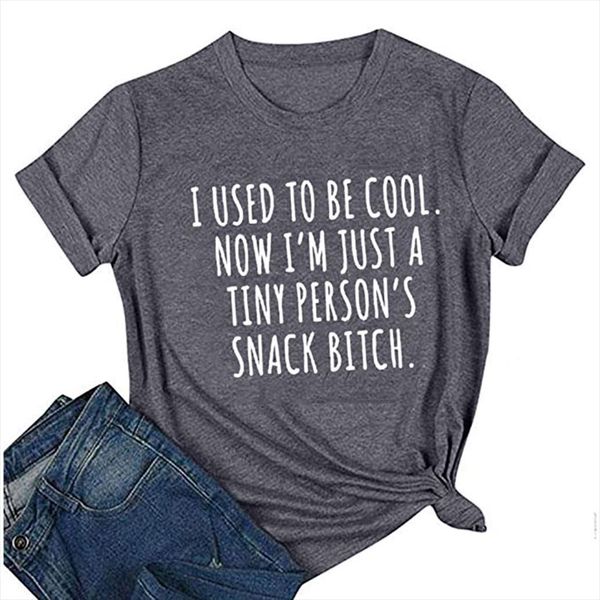 

i used to be men t shirt cool now im just a tiny persons snack bitch print and short sleeve, White;black
