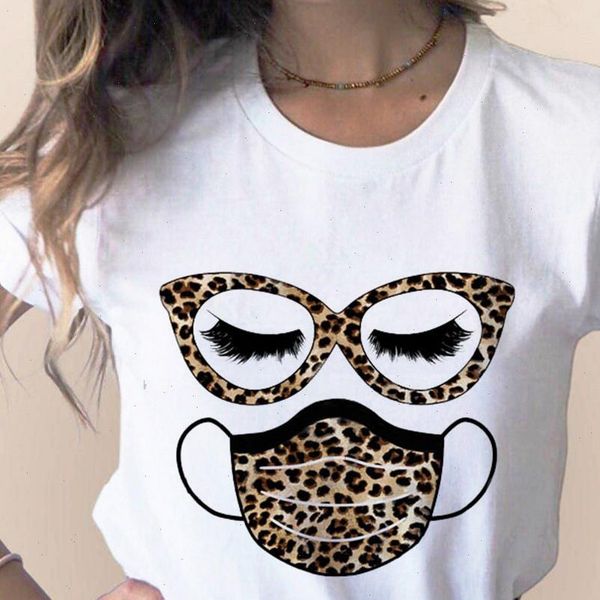 

womens leopard face mask eyelash print fashion women t shirt female short sleeve tee girl harajuku shirts clothes, White