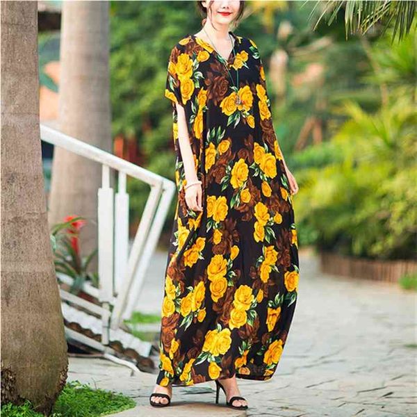 

cotton satin vintage floral plus size dresses for women casual loose maxi long summer dress elegant clothes 210517, Black;gray