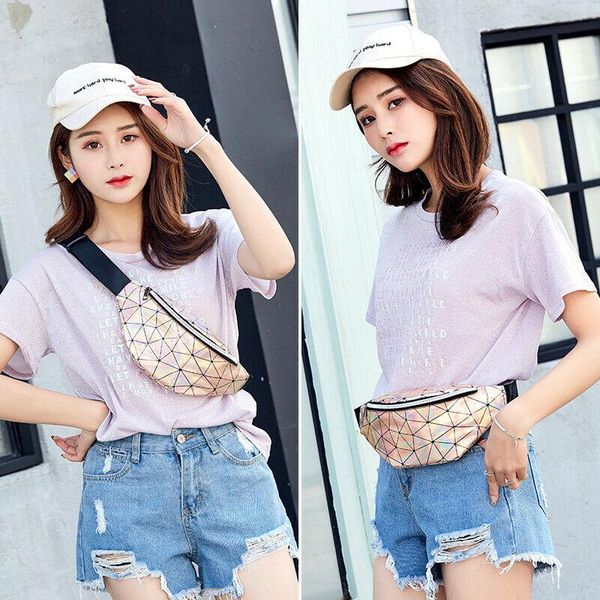 

women waist fanny pack pu leather belt zipper bag casual sequin chest black silver phone pouch bags