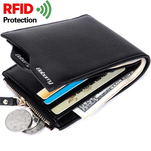 

wallets pu leather wallet rfid safety mens casual bifold short black male purse coin pouch multi-functional cards, Red;black