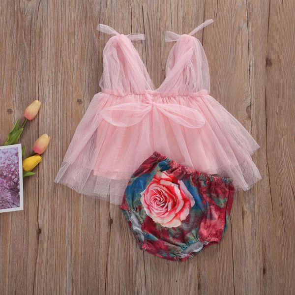 

baby & children's 0-24m infant girl tubemulti layer mesh elasticated shorts deep v design bow sweet princess clothing sets, White