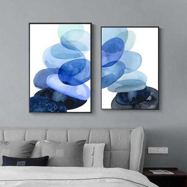 

paintings simple abstract blue stone posters and prints nordic modern canvas painting wall art watercolor decor picture for bedroom