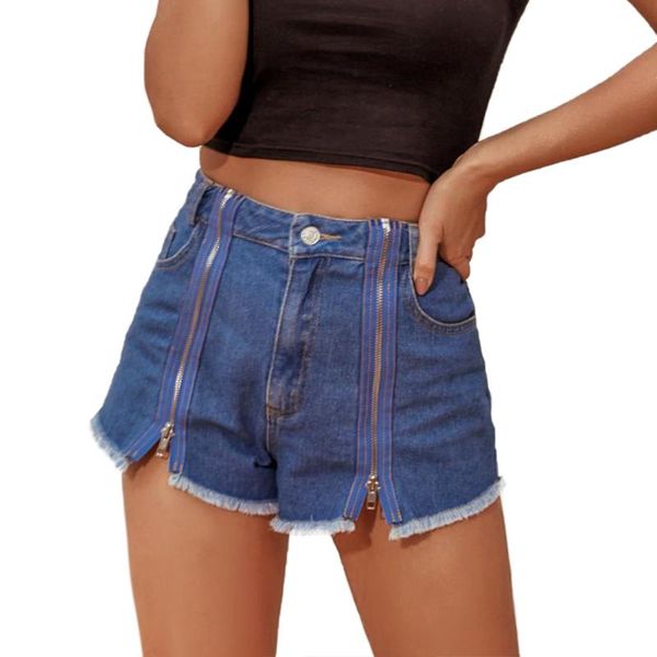 

women's jeans zipper split shorts streetwear summer high waist tassel ladies casual denim pants beach women, Blue