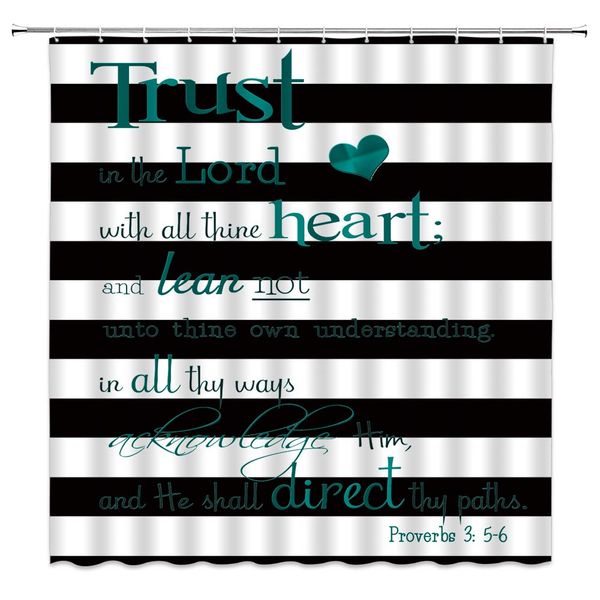 

inspirational quote shower curtain trust in the lord with all thine heart verses quote black white geometric stripes background