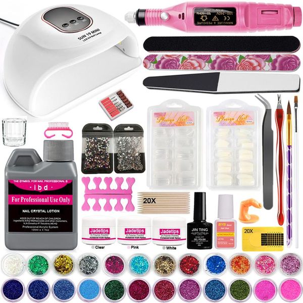 

nail art kits acrylic powder kit with led lamp drilling machine for manicure liquid builder gel decoration glitter
