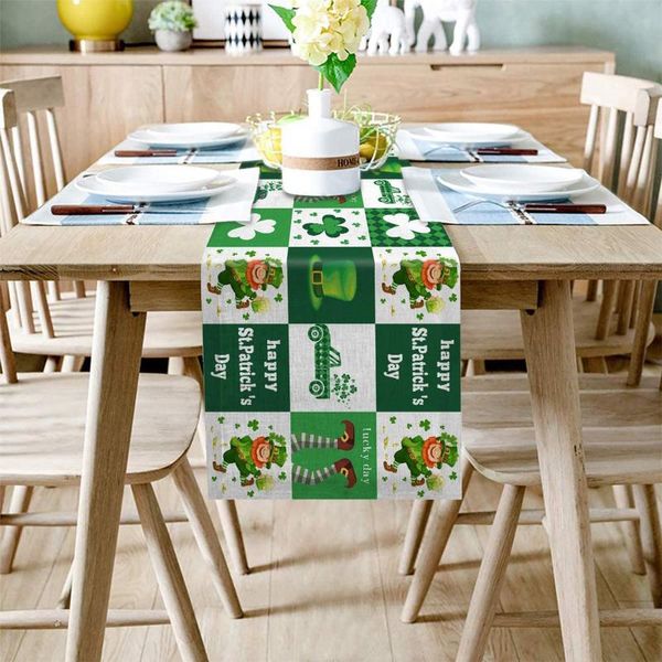 

st. patrick's day pastoral plaid printed table flag polyester family festival party washable decorative letter hat pattern x8 cloth