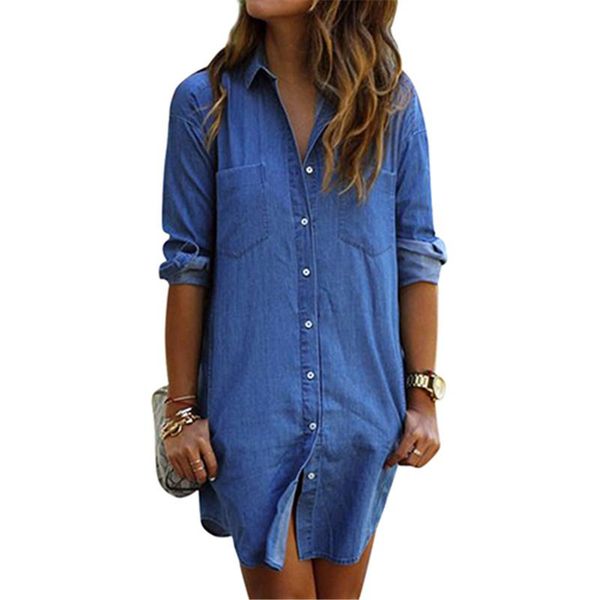 

women's spring long sleeve casual denim blouse shirt with pockets, White