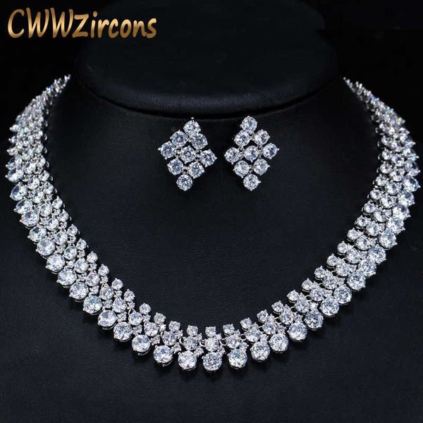 

luxury nigerian wedding accessories african cz beads jewelry sets crystal bridal necklace for brides t111 210714, Silver