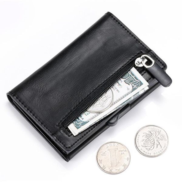 

card holders carbon metal wallet anti rfid id holder case male business coin purse with zipper women smart, Brown;gray
