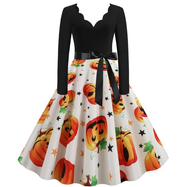 

casual dresses 40# pumpkin halloween womens dress long sleeve mid length princess ladies costume festival party vintage 1950s robe, Black;gray