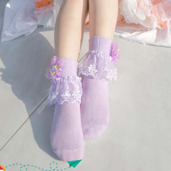 

10pairs girls spring summer autumn thin cute princess lace socks children student ankle hose footwear, Pink;yellow