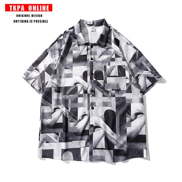 

tkpa gaojiechao brand abstract full print short sleeve shirt for men and women, White;black