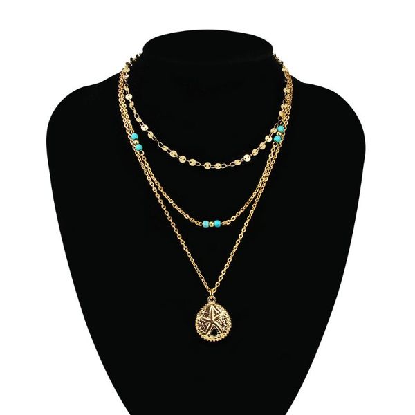 

pendant necklaces bohemian ethnic blue beaded statement beach style sea star multi layer necklace for women, Silver