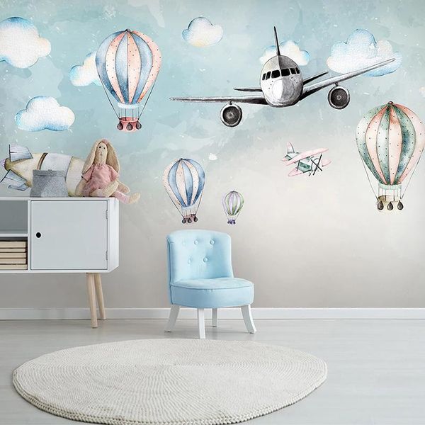 

wallpapers custom 3d po wallpaper cartoon airplane air balloon children room bedroom bedside wall mural non-woven papel de parede