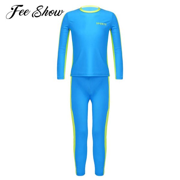 

yoga outfit 2pcs girls and boys sportswear long sleeves stretchy t-shirt pants set running gym exercise kids clothing