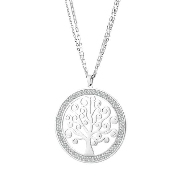 

pendant necklaces heart tree of life necklace stainless steel big round double layer chain fashion jewelry for women gifts, Silver
