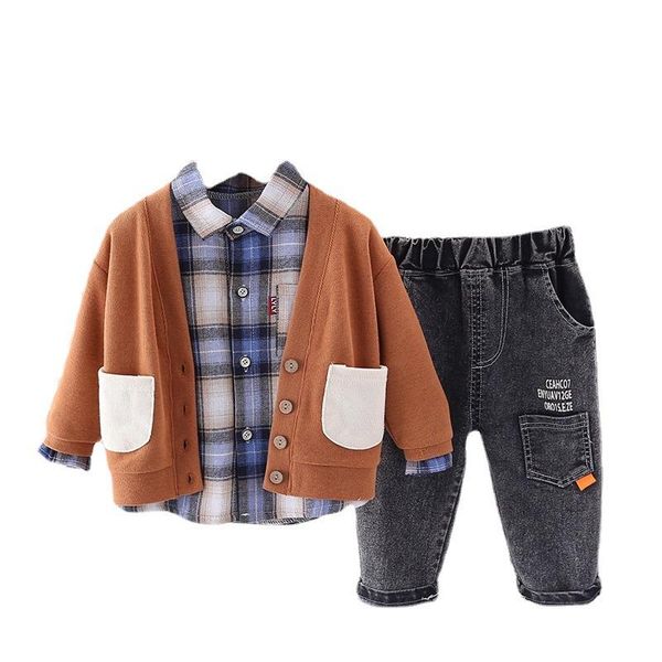 

clothing sets boy's spring and autumn suit children's korean sweater three-piece baby cardigan foreign trade, White