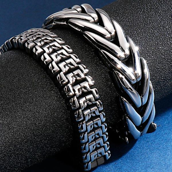 

punk rock 316l stainless steel bracelet for men vintage 16mm biker chain mens bracelets friendship male jewelry accessories link,, Black