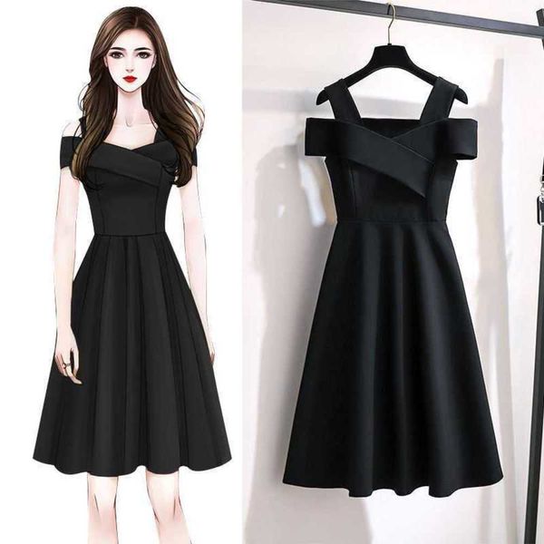 

large size women's dress fat sister fashion temperament belly cover show thin waist skirt summer, Black;gray