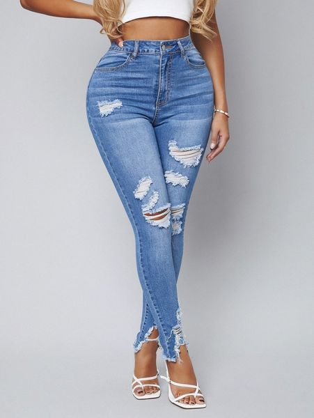 

sxy curvy high stretch ripped skinny jeans v8qe#, Blue