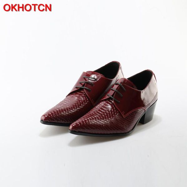 

dress shoes okcn lace up men genuine leather red wedding square heel retro brogue formal party office oxford, Black
