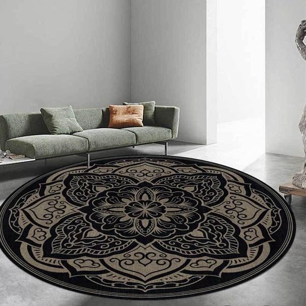 

carpets european black floral round for living room home decor salon bed non slip ethnic doormat rugs blanket chair cushion
