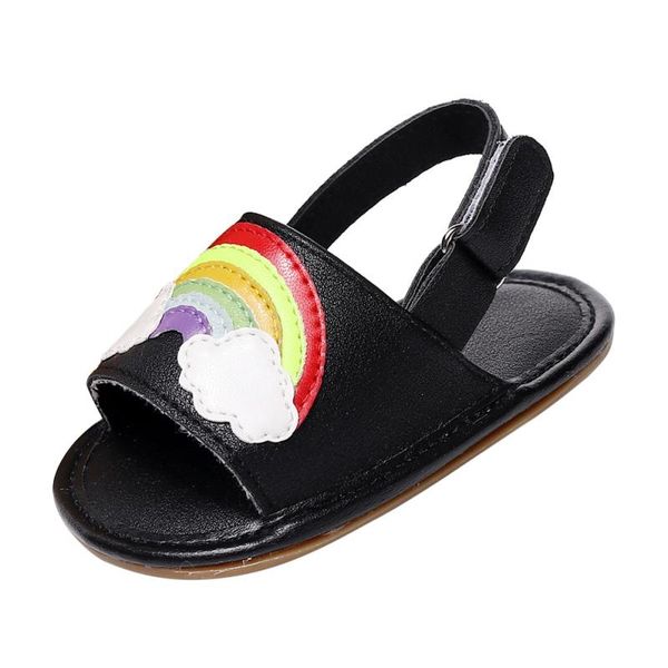 

baby girls boys fashion rainbow pattern sandals cute summer soft sole flat princess shoes infant non-slip first walkers, Black;red