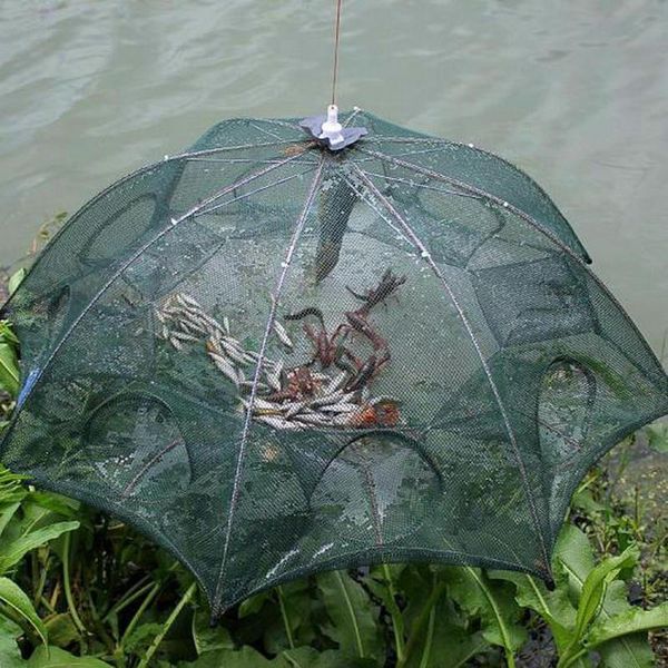

strengthened 2-8 holes automatic fishing net shrimp cage nylon foldable fish trap cast folding network outdoor accessories