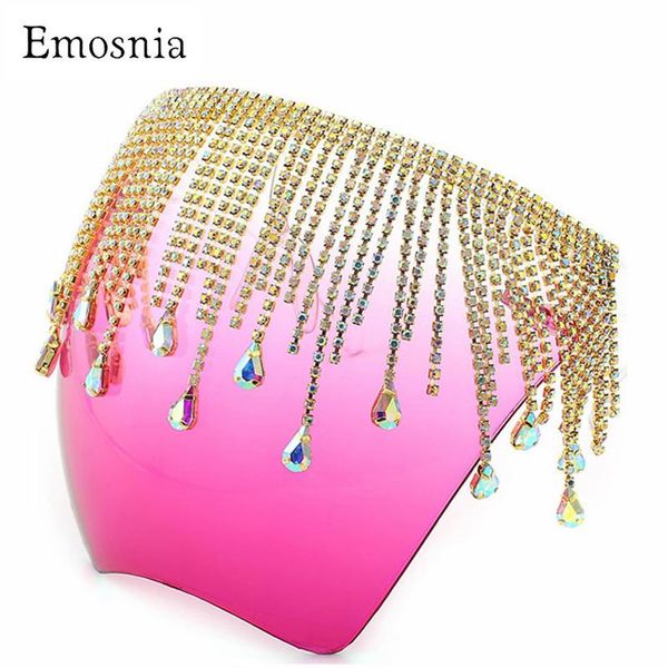 

sunglasses emosnia one piece shield square for women vintage crystal oversized gray pink sun glasses eyewear female cool shades, White;black