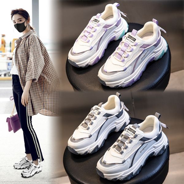

film bottom dad shoes women's autumn 2021 thick elevated sneakers running breathable casual trend, Black;white