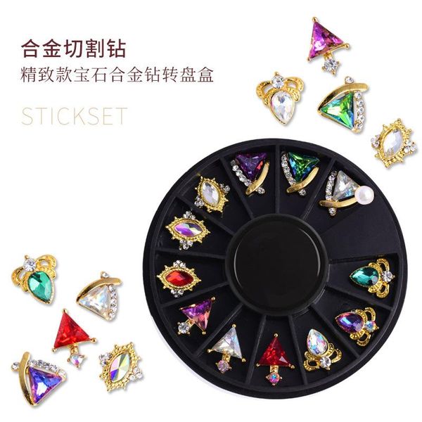 

nail art decorations factory outlet alloy jewelry turntable shaped metal color diamond potherapy decoration 12 styles, Silver;gold