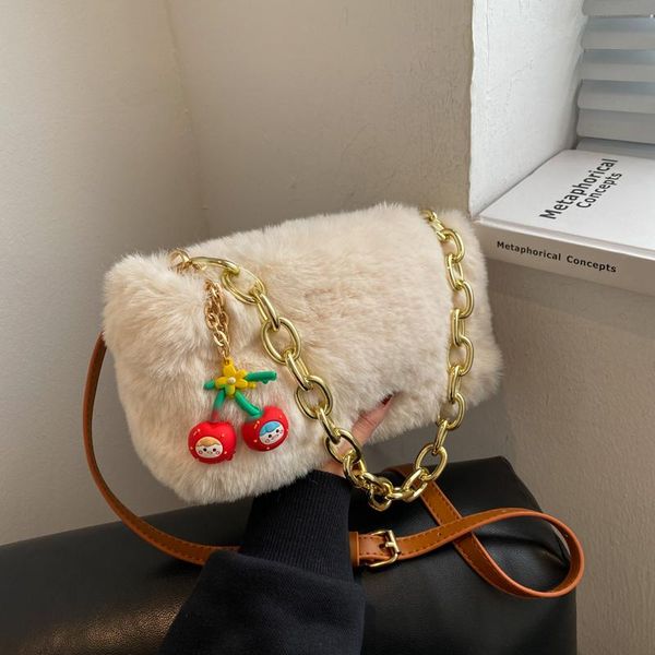 

evening bags plush faux fur small crossbody for women 2021 hit winter travel simple chain handbags and purses designer shoulder bag 7841