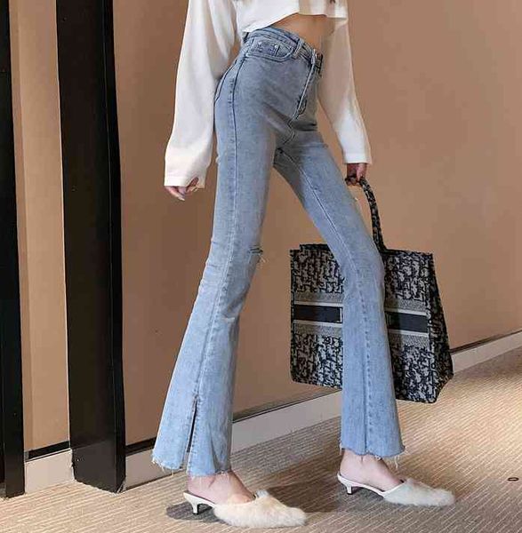 

it was thin straight jeans mop version of the autumn washed side slit, Blue