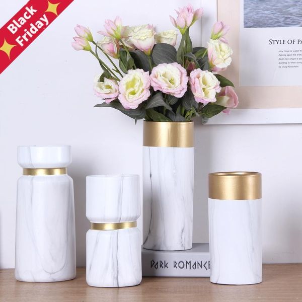 

vases creative nordic vase decoration living room ceramics golden rim marble modern home accessories flower for homes