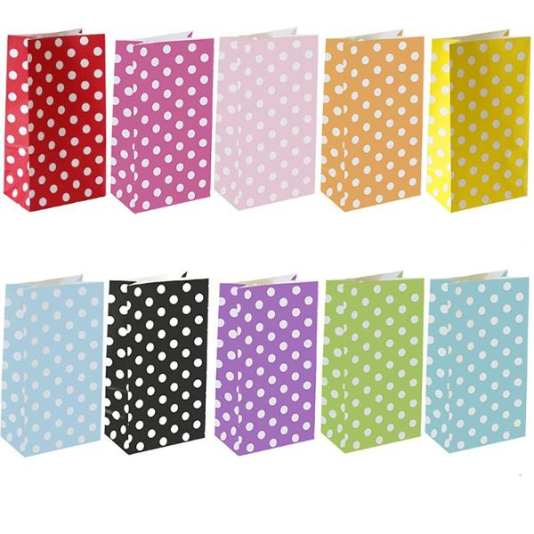 

2-10pcs colorful dots kraft paper bags candy treat bag gift wedding gold stamping for gifts packing wrap