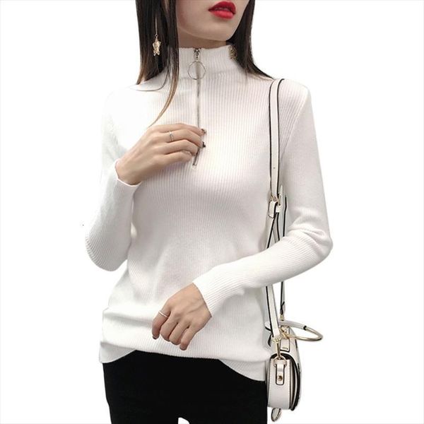 

zipper turtleneck korean womens sweater fall winter pullover jumper knitted pull femme, White;black