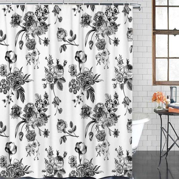 

shower curtains victorian black and white flower plant bathroom curtain home decoration accessories