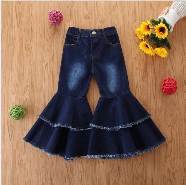 

women's jeans 2-7y toddler kid baby girl tassel bell-bottoms flare pants denim wide leg trousers 2021 p-001, Blue