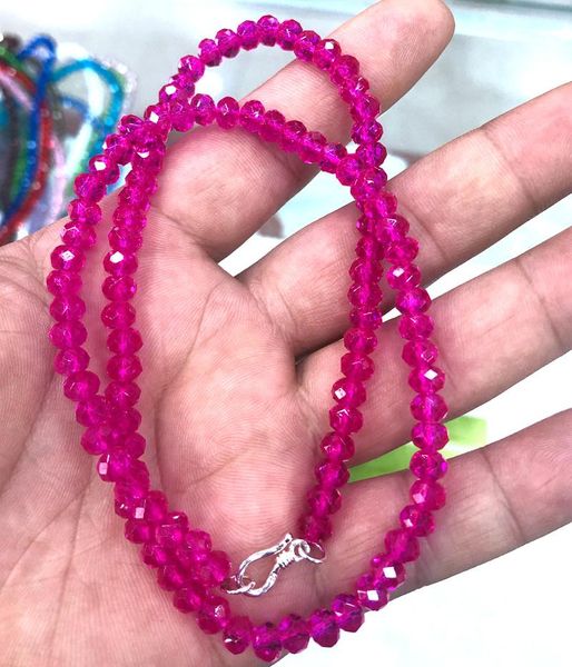 

chains 4x6mm faceted abacus rose crystal beads necklace 18'', Silver